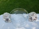 Large Glass Bowl And Pair Of Glass Canisters Filled With Shells