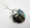 Abalone Shell Ladybug Pendant Necklace In Silvertone
