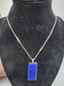 Lapis Dog Tag Pendant Necklace In Silvertone & Stainless
