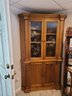 Antique English Pine Corner Cabinet From Prince Of Wales With Vitrine Glass Doors And Ample Shelving