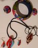 Two Art Glass Pendents One With Matching Earrings And Handpainted Bracelet With Earrings