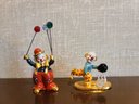 Pair Of Petite Gold Plated /Pewter Collectable Clown Figurines By Spoontiques With Swarovski Crystals