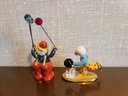 Pair Of Petite Gold Plated /Pewter Collectable Clown Figurines By Spoontiques With Swarovski Crystals