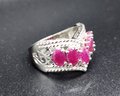 Red Ruby, Rhodium Over Sterling 5 Stone Ring
