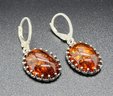 Multi Color Amber Dangle Earrings In Sterling Silver
