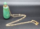 Green Aventurine Perfume Necklace In Gold Tone & Stainless