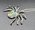 Abalone Shell, Austrian Crystal Spider Pendant Necklace In Silvertone