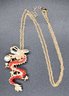 Multi-Color Austrian Crystal, White Resin Dragon Pendant Necklace In Gold Tone