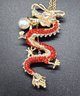 Multi-Color Austrian Crystal, White Resin Dragon Pendant Necklace In Gold Tone