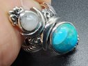 Turquoise & Rainbow Moonstone, Rhodium Over Sterling Celestial Ring