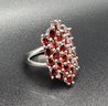 Red Garnet Elongated Ring In Rhodium Over Sterling