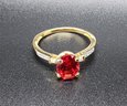 Lab, Padparadscha Sapphire, Diamond Ring In Yellow Gold Over Sterling