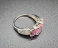 Premium Pink & White CZ Ring In Rhodium Over Sterling