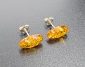 Baltic Cognac Colored Amber Stud Earrings In Sterling