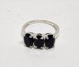 Thai Black Spinel 3 Stone Ring In Sterling