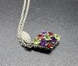 Multi-Gemstone Pendant Necklace & Ring In Stainless