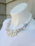 Two Row Multi Shaped White Freshwater Pearl Necklace With Coin Pearls And Sterling Silver Carved Beads