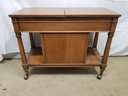 Vintage MCM Fancher Wood Rolling Server Bar Cart With Fold-Out Top