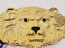 Vintage 1990s New Old Stock Gold Tone Large Lion Head With Black Enamel Eyes Belt Buckle