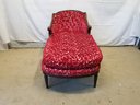 Antique French Louis XVI Style Tufted Red & White Velour Upholstered Recamier Sofa