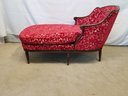 Antique French Louis XVI Style Tufted Red & White Velour Upholstered Recamier Sofa