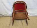 Vintage Cane Back & Wood Burnt Orange Upholstered Barrel Back Chair