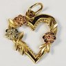 14k Yellow Gold Three Tone  Heart With Flowers Pendant