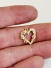14k Yellow Gold Three Tone  Heart With Flowers Pendant