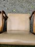 Once Top Of The Line: A Pair Of Leather Chairs By With Hammered Nails Around Rim Made With Beautiful Wood