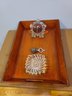 Wooden Tray With Golf Ball Bottle Opener, Vintage Glass Frame And Ashtray