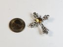 Large Silver Tone Yellow Heart Shaped Stone Cross Pin / Brooch