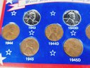 World War II Lincoln Penny Series Collection 9 Coins - Steal Cents In Display Case