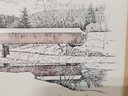 1980 Clark M. Goff Pencil Signed Framed Colored Etching Lithograph Print Red Covered Bridge - New Sealed