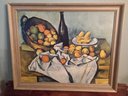 Print On Board- Basket Of Fruits Spilled Out On Table With Bottle Of Wine