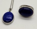 Lapis Lazuli Ring & Pendant Necklace In Stainless