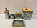 Bath Set - Galvanized Metal And Wooden Pieces (5)