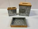 Bath Set - Galvanized Metal And Wooden Pieces (5)