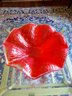 BEAUTIFUL RED SCALLOPED EDGE HEAVY GLASS BOWL