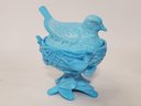 Vintage Westmoreland Blue Milk Glass Robin On Nest Lidded Candy Dish