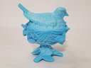 Vintage Westmoreland Blue Milk Glass Robin On Nest Lidded Candy Dish