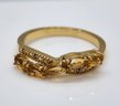 Yellow Citrine, Champagne Diamonds, 18k Yellow Gold Over Sterling Ring