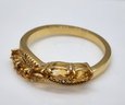 Yellow Citrine, Champagne Diamonds, 18k Yellow Gold Over Sterling Ring