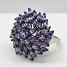 Tanzanite Floral Spray Ring In Platinum Over Sterling