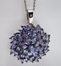 Tanzanite Floral Spray Pendant Necklace In Platinum Over Sterling