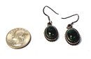 Vintage Sterling Silver Green Stone Drop Earrings