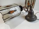 Pair 1920s Art Deco Slag Glass Ceiling Light Lantern With Amber Glass Jewels