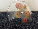 Floral Glass And Brass Trinket Tray