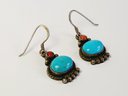 Vintage Sterling Silver Turquois Stone Hanging Earrings