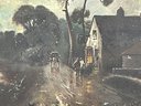 OIL ON CANVAS PAINTING OF A VILLAGE SCENE AT NIGHT SIGNED HARGES