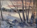 Lovely Petite Winter Watercolor Sunset Scene